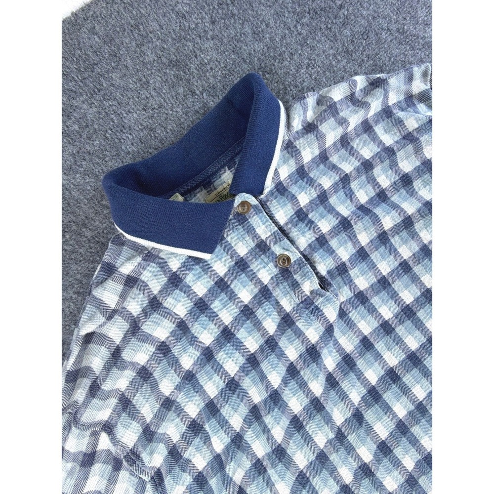 Vintage St. John's Bay Plaid Knit Polo Shirt Men's XL Blue White